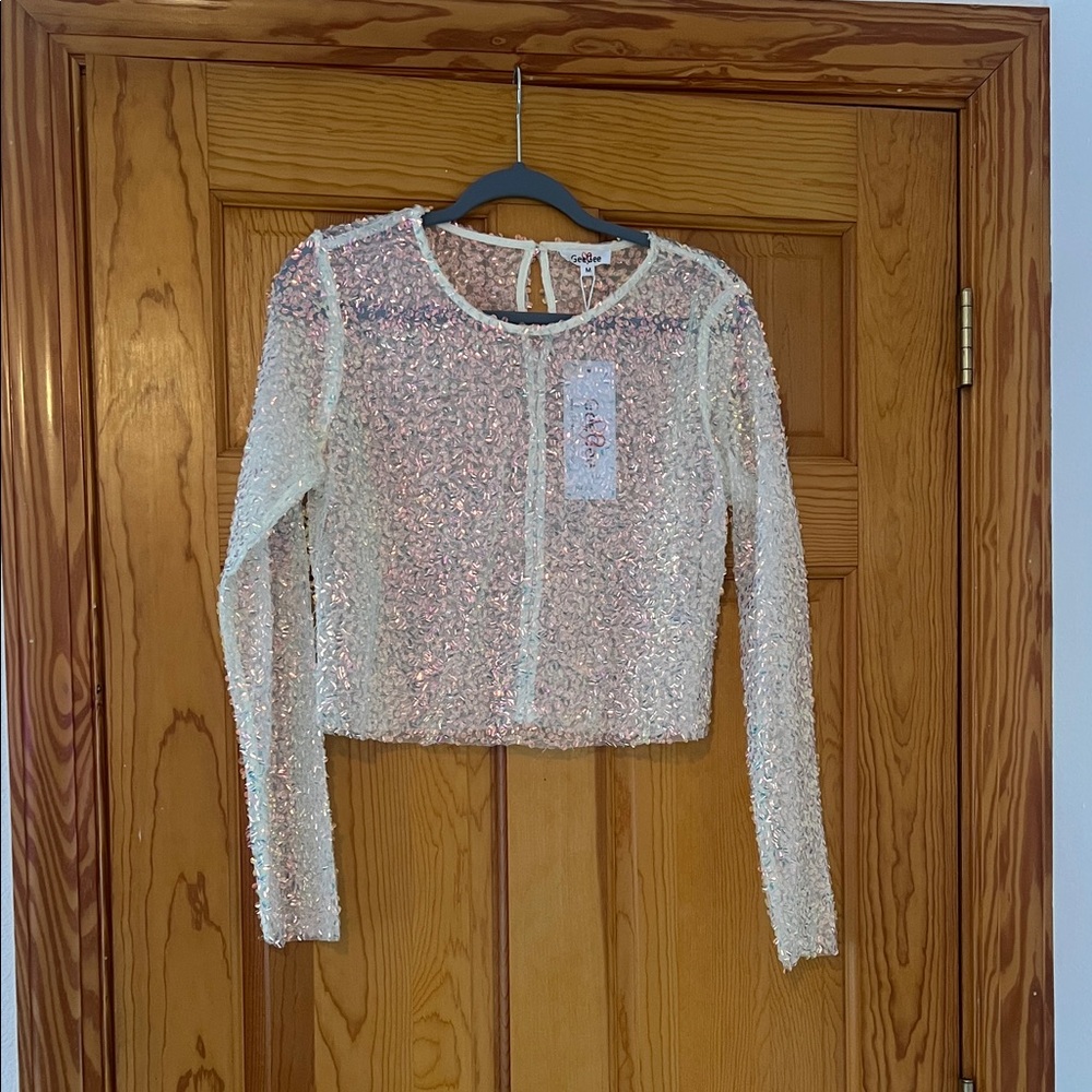 Sequin Long Sleeve Crop Top